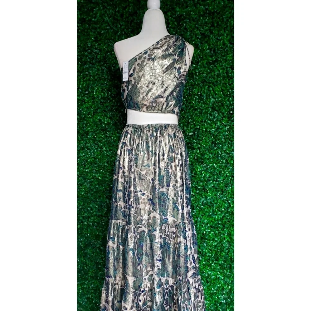 LAST ONE - J.Crew Collection one-shoulder cutout dress in floral Lurex® chiffon